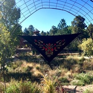 Black Fringe Shawl, Embroidered Red Roses, Large